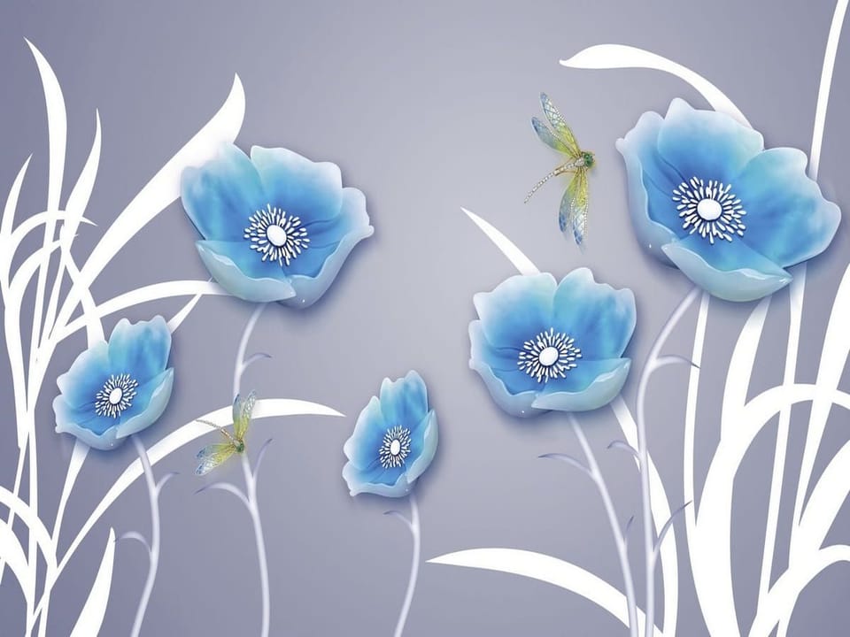 Fototapeta Niebieskie kwiaty na szarym tle