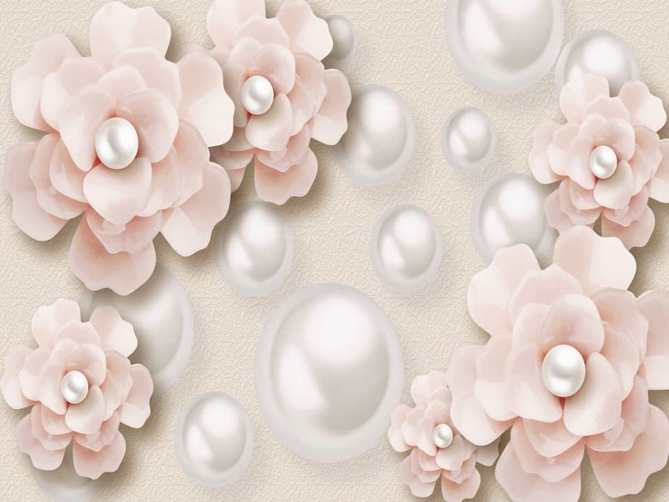 Fototapeta Kwiaty z Perłami na Beżowym Tle