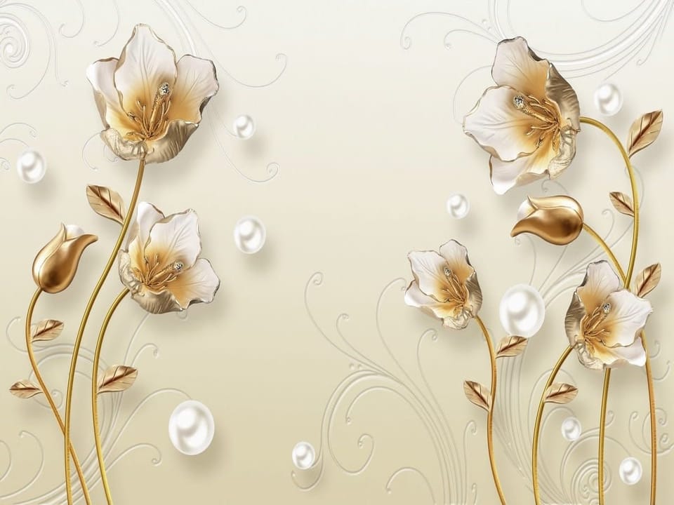 Fototapeta Złote kwiaty na jasnym tle