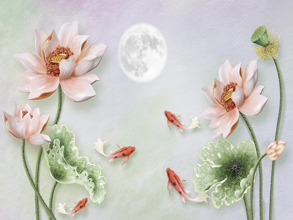 Fototapeta Kwiaty lotosu i księżyc