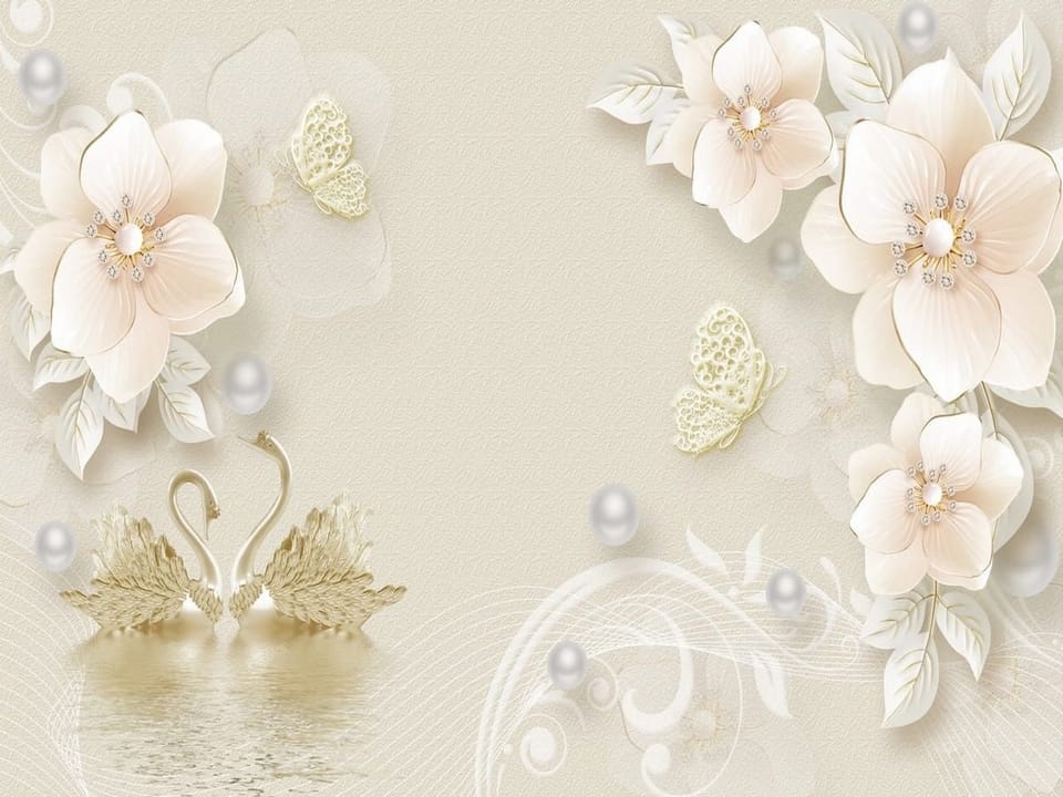 Fototapeta Kwiaty i Łabędzie w 3D