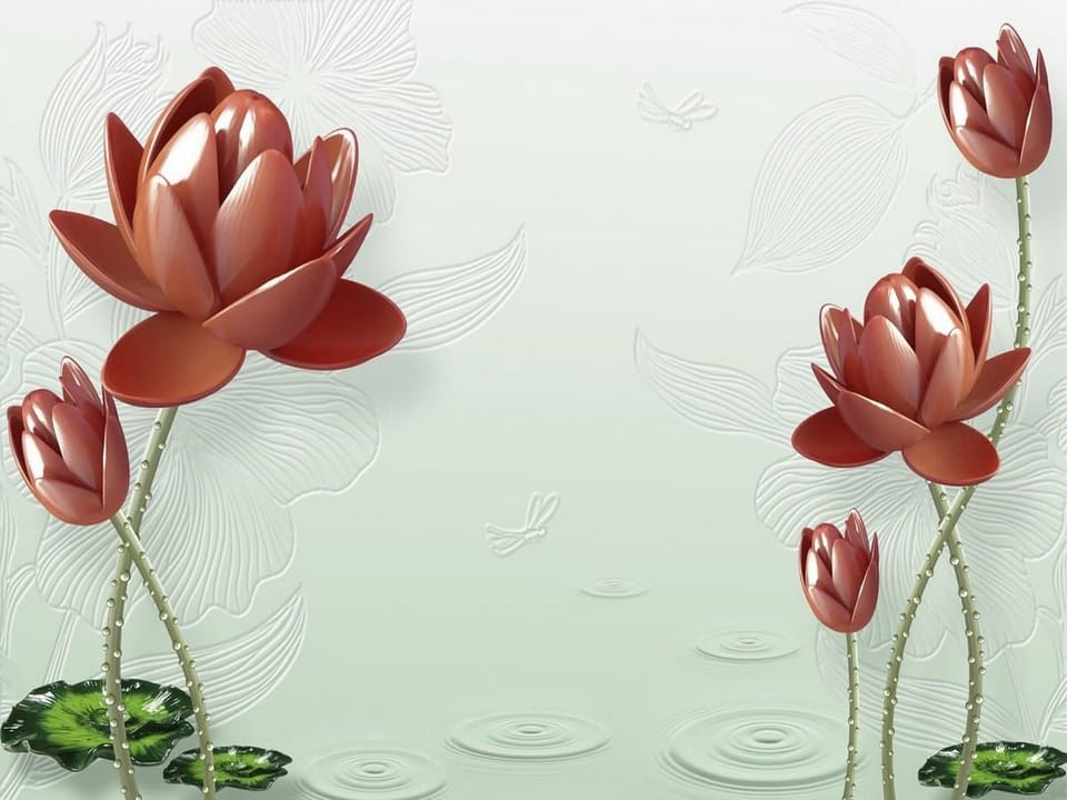 Fototapeta Czerwone Kwiaty Lotosu na Wodzie