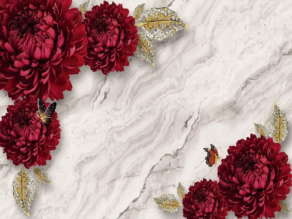 Fototapeta Czerwone kwiaty z ozdobnymi liśćmi