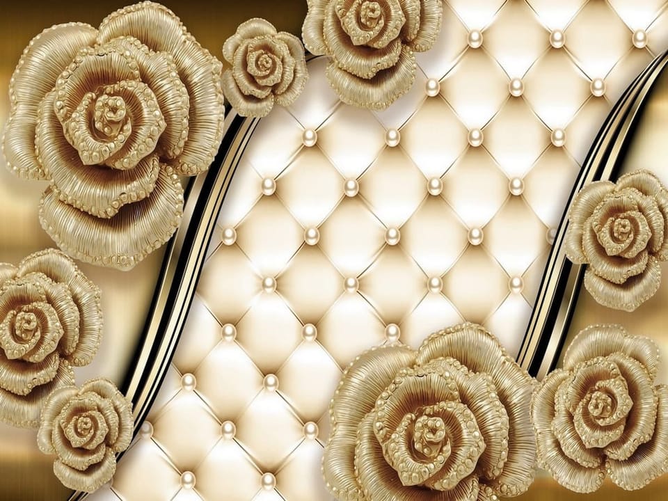 Fototapeta Złote róże na pikowanym tle