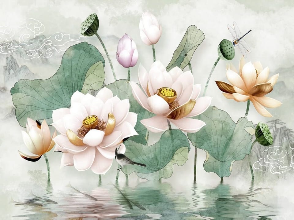 Fototapeta Kwiaty lotosu na spokojnej wodzie