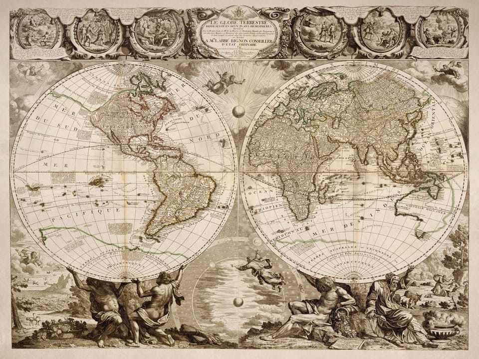 Fototapeta Starożytna mapa świata z globusami