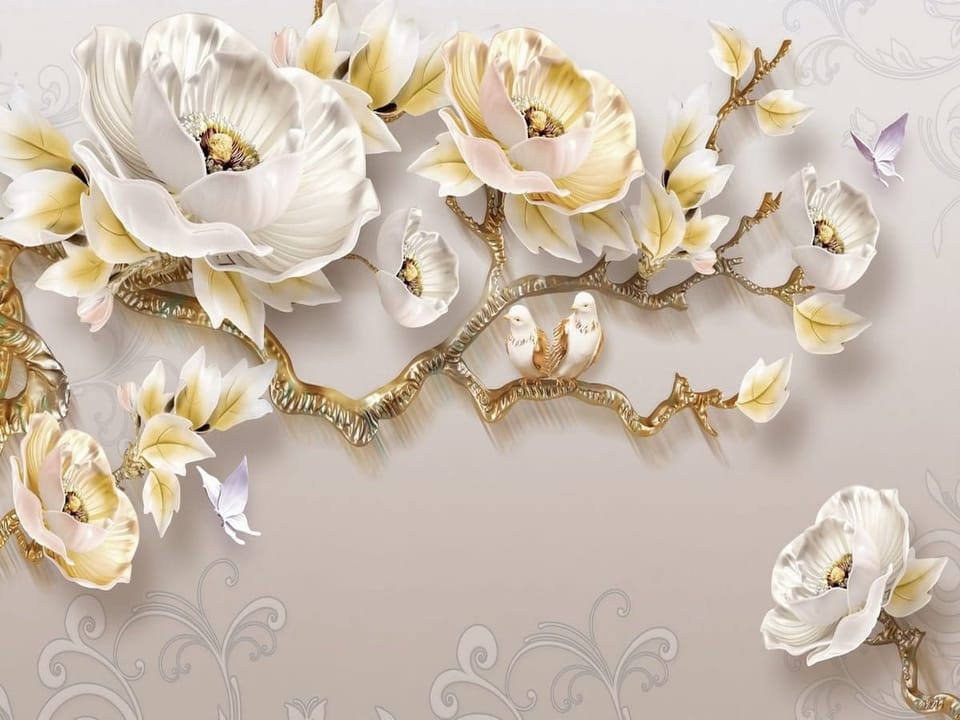 Fototapeta Kwiaty i ptaki na gałęzi