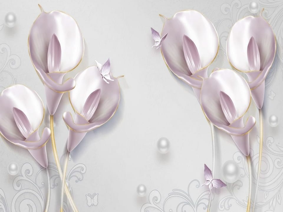 Fototapeta Kalie na jasnym tle z motylami