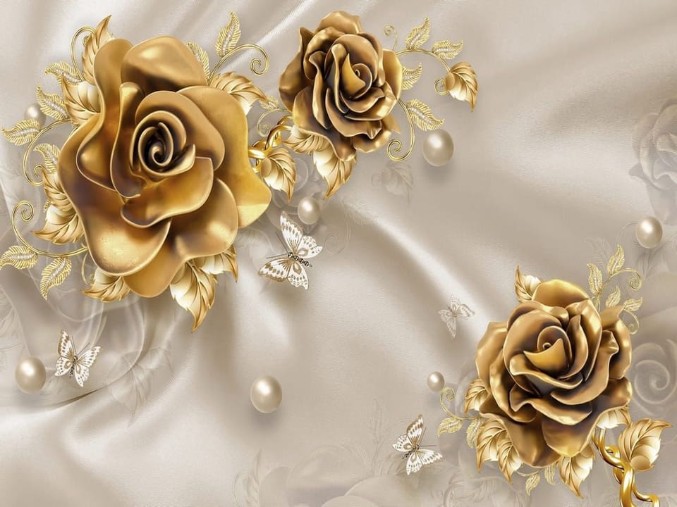 Fototapeta Złote róże na jedwabiu