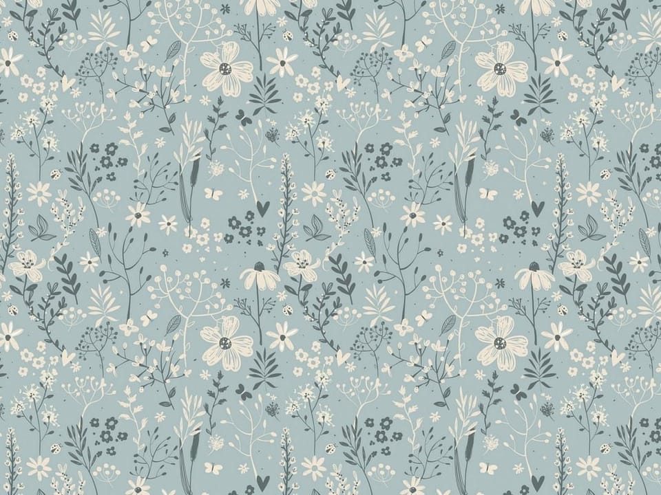 Fototapeta Kwiaty i Liście na Niebieskim Tle