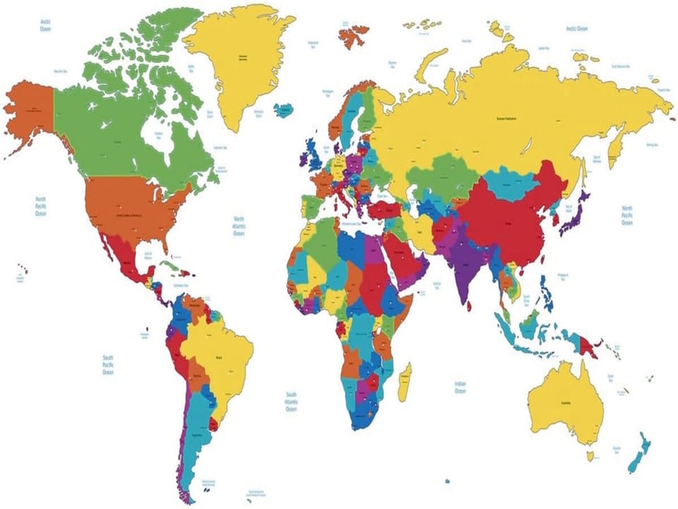 Fototapeta Kolorowa mapa świata z kontynentami na wymiar