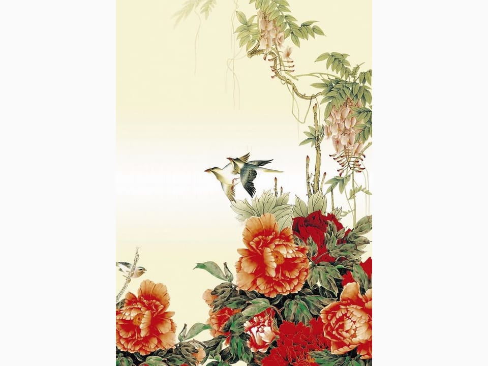 Fototapeta Kwiaty i ptaki na gałęzi