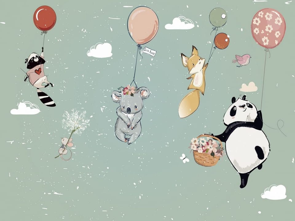 Fototapeta Zwierzęta z balonami w niebie