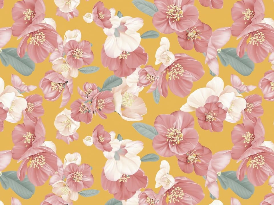 Fototapeta Kwiaty w Różu i Bielach na Żółtym Tle