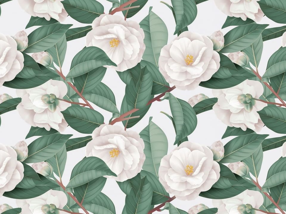 Fototapeta Białe kwiaty i zielone liście