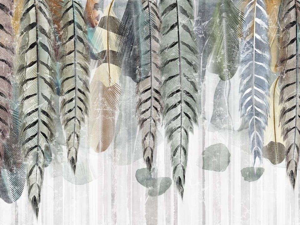 Fototapeta Pióra w pionie na papierowej teksturze