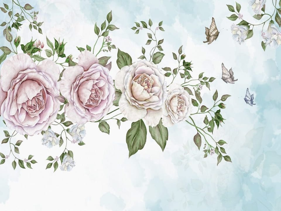 Fototapeta Różowe róże z zielonymi liśćmi