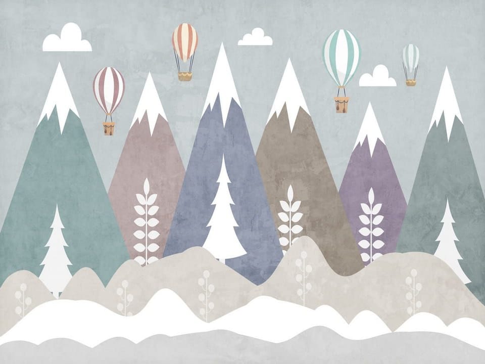 Fototapeta Góry z balonami na tle