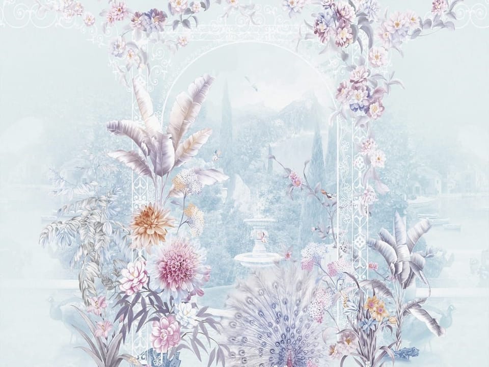 Fototapeta Kwiaty i paw w ogrodzie