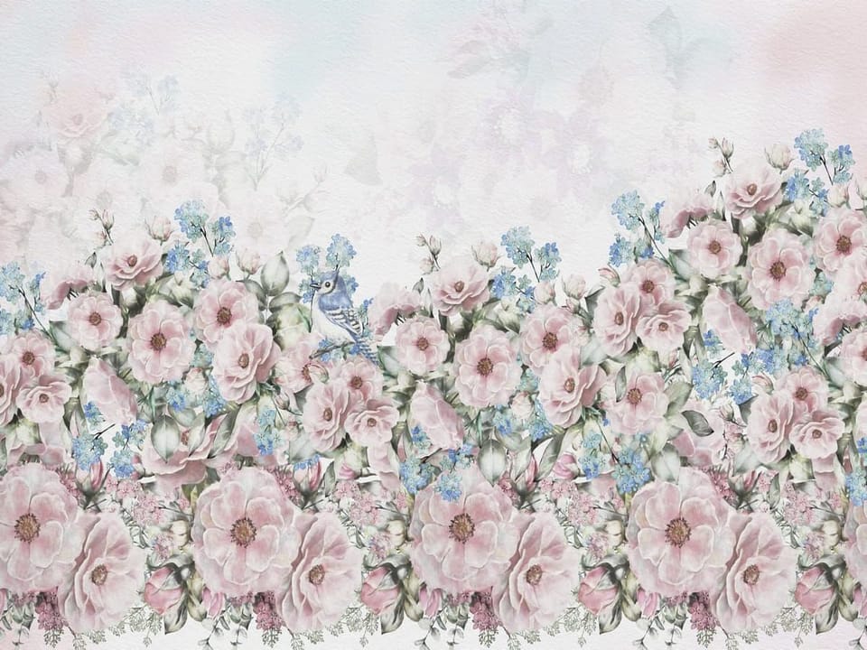 Fototapeta Bukiet różowych i niebieskich kwiatów