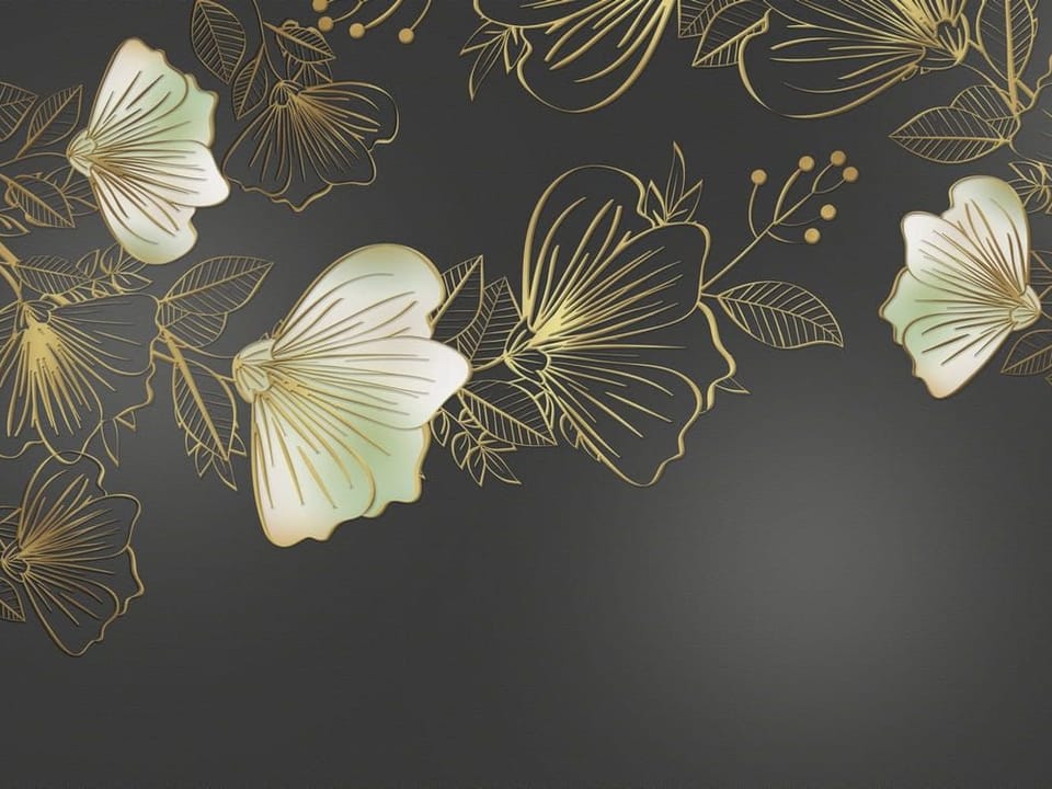 Fototapeta Egzotyczne złote kwiaty i motyle