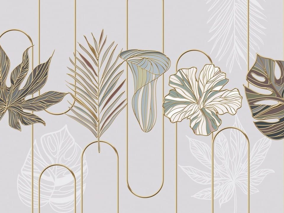 Fototapeta Dekoracyjne liście na jasnym tle