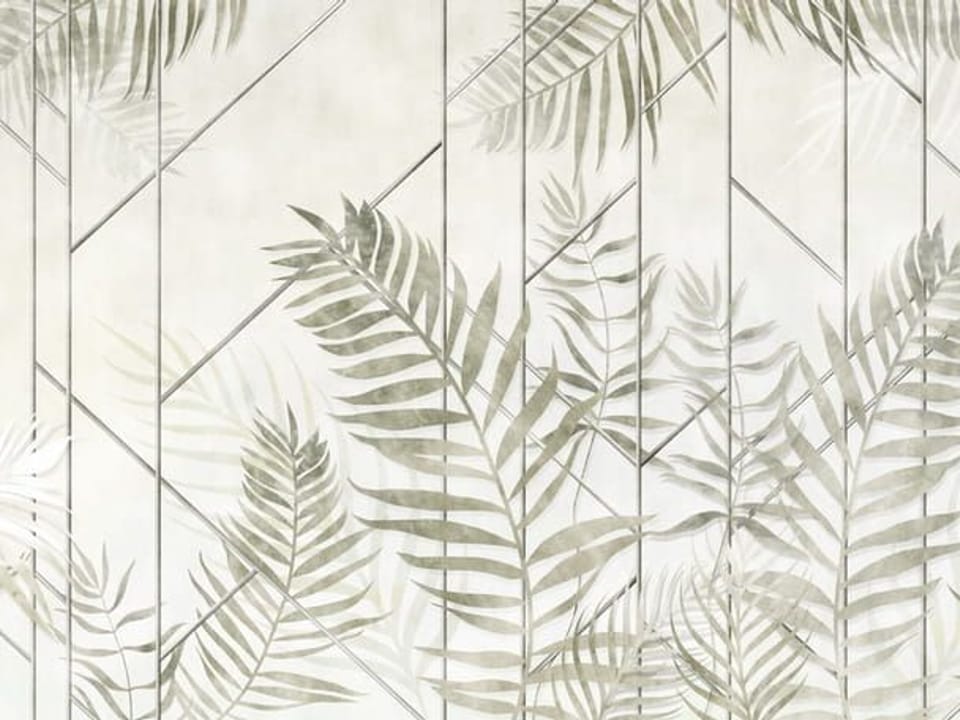 Fototapeta Liście paproci na geometrycznym tle