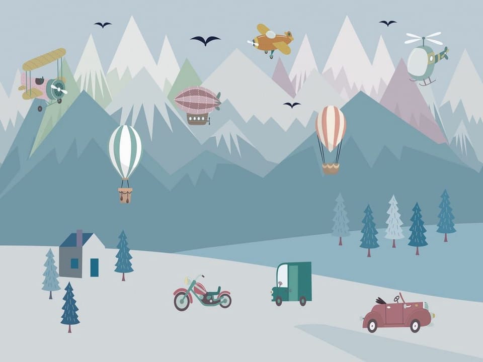 Fototapeta Górski krajobraz z pojazdami