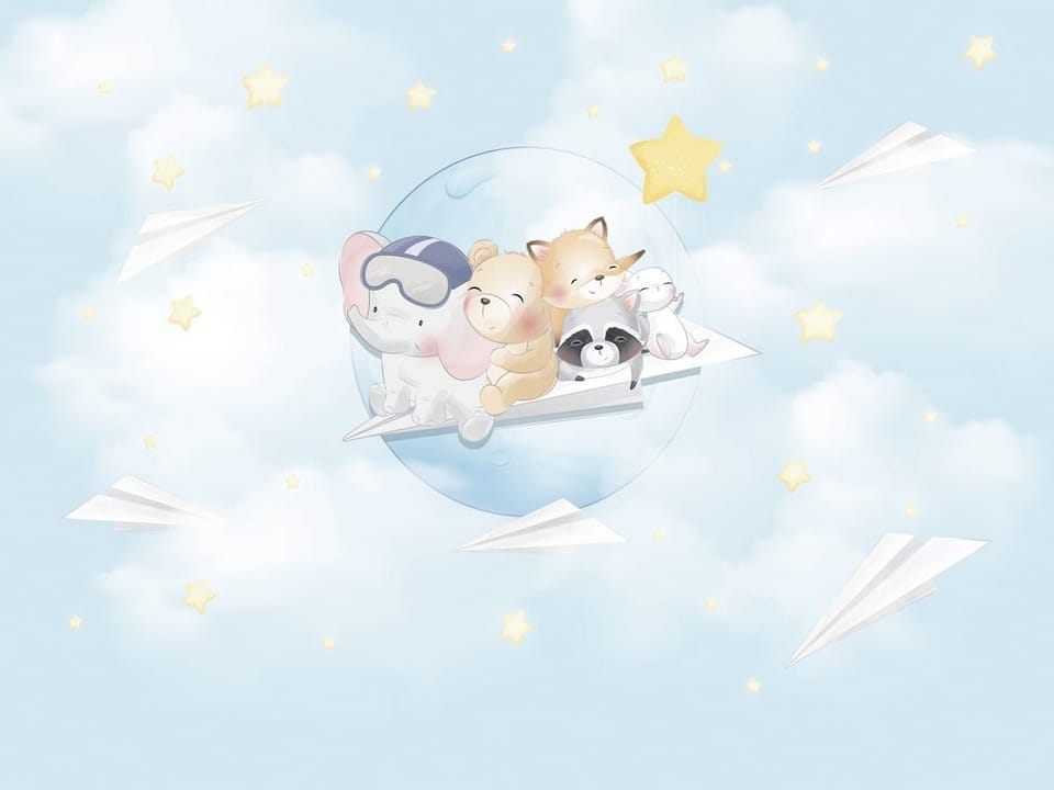 Fototapeta Zwierzęta na papierowym samolocie