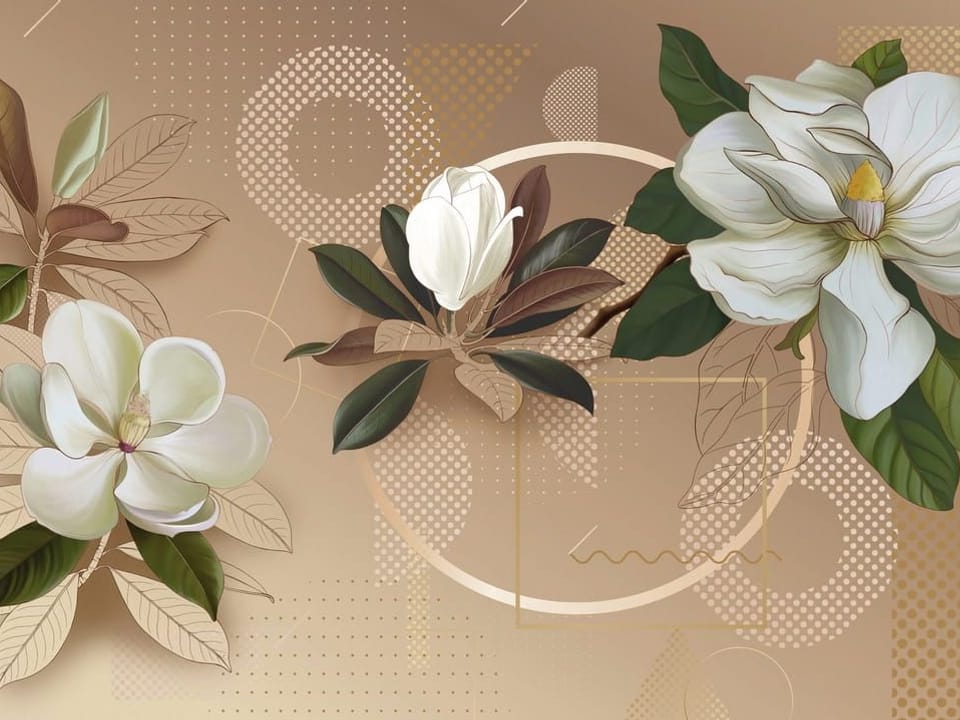 Fototapeta Magnolie z geometrycznym tłem