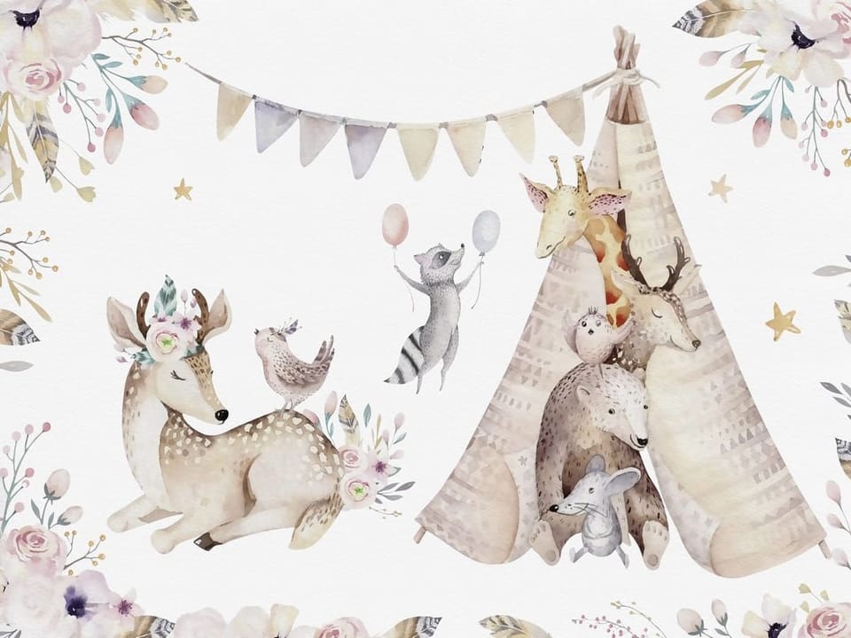 Fototapeta Zwierzęta w tipi i na łące