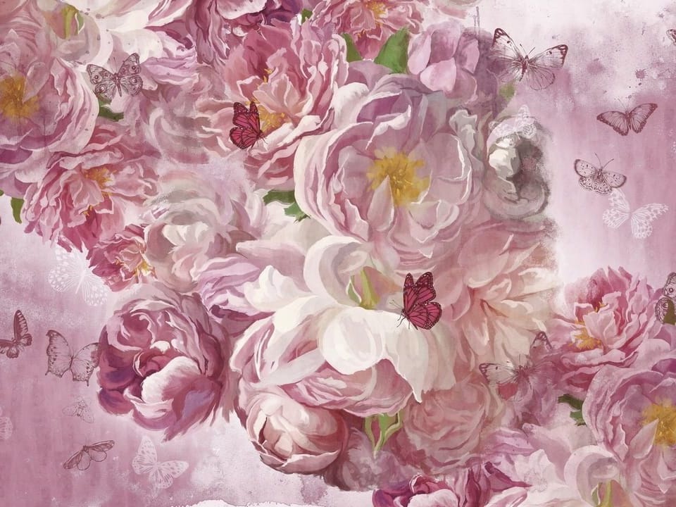 Fototapeta Różowe piwonie z motylami