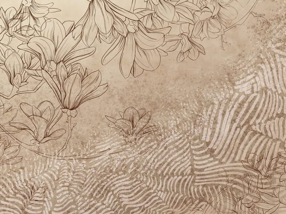 Fototapeta Szkicowe kwiaty na jasnobrązowym tle