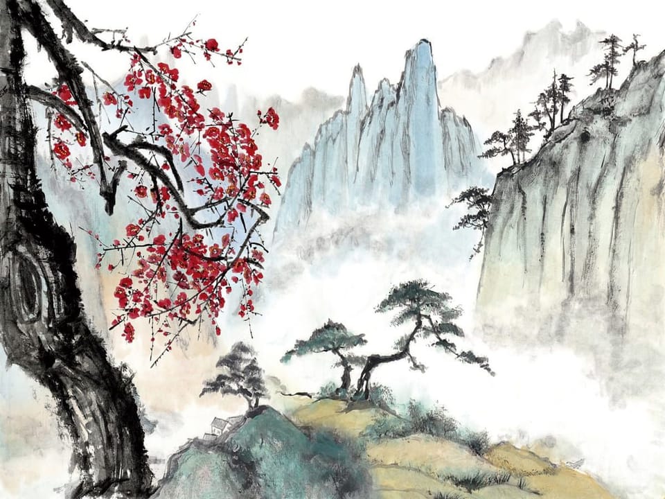 Fototapeta Drzewo z czerwonymi kwiatami