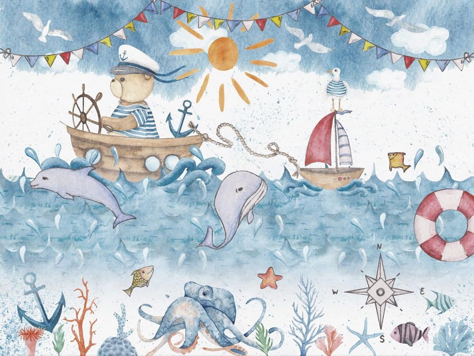 Fototapeta Niedźwiedź marynarz na łodzi