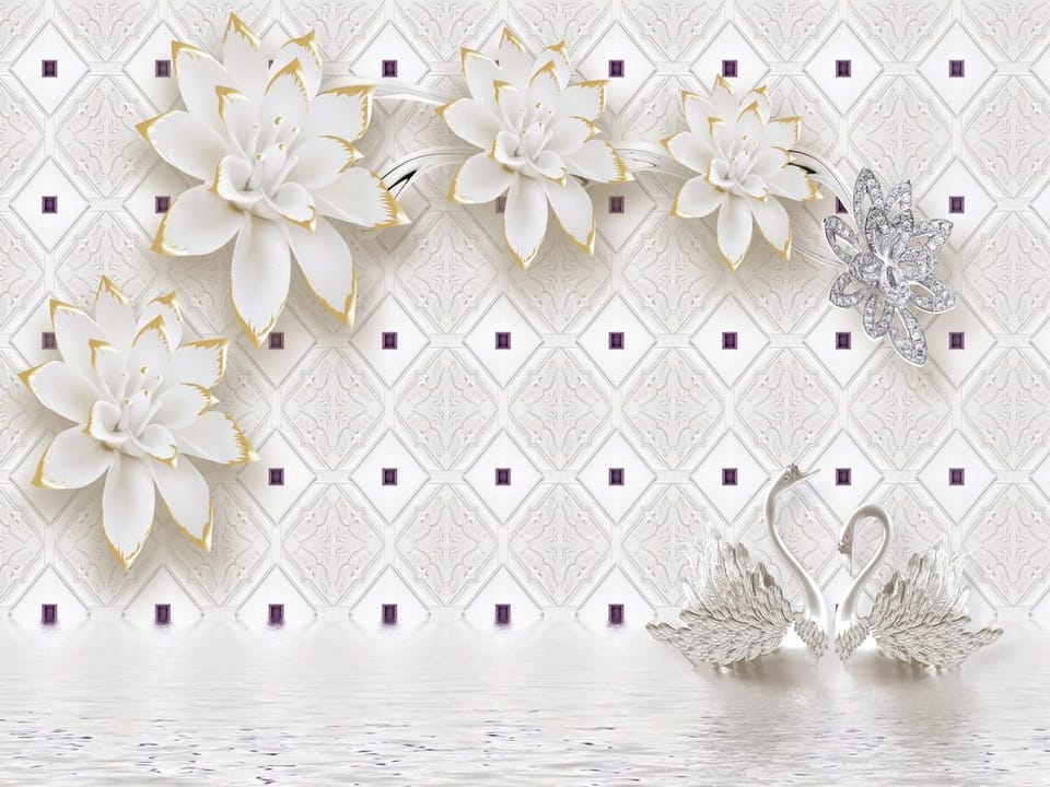 Fototapeta Białe kwiaty z geometrycznym wzorem