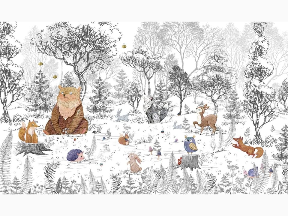 Fototapeta Niedźwiedź w lesie z przyjaciółmi