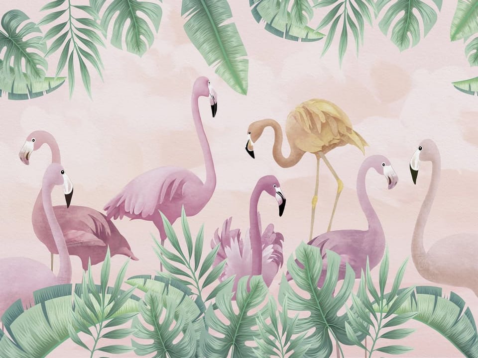 Fototapeta Flamingi w tropikalnym otoczeniu