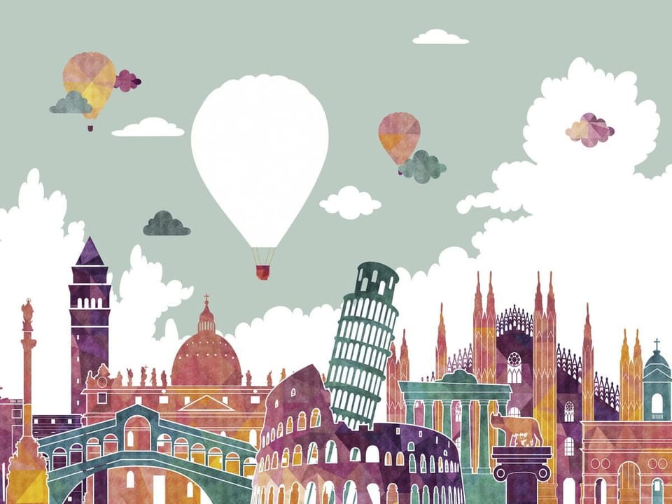 Fototapeta Krajobraz z zabytkami i balonami