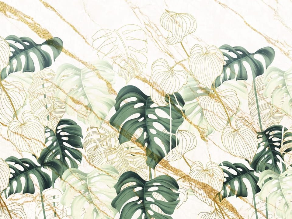 Fototapeta Liście monstery na marmurze