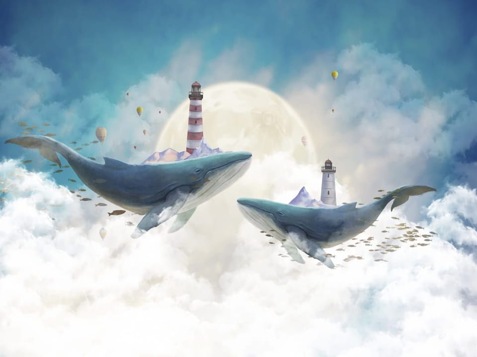 Fototapeta Wieloryby z latarniami w chmurach