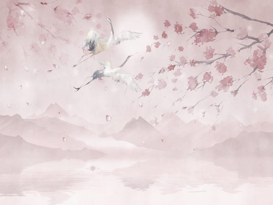 Fototapeta Żurawie nad Jeziorem w Akwareli