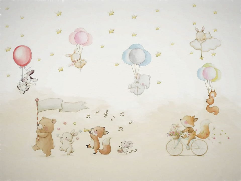 Fototapeta Zwierzęta z balonami i rowerem