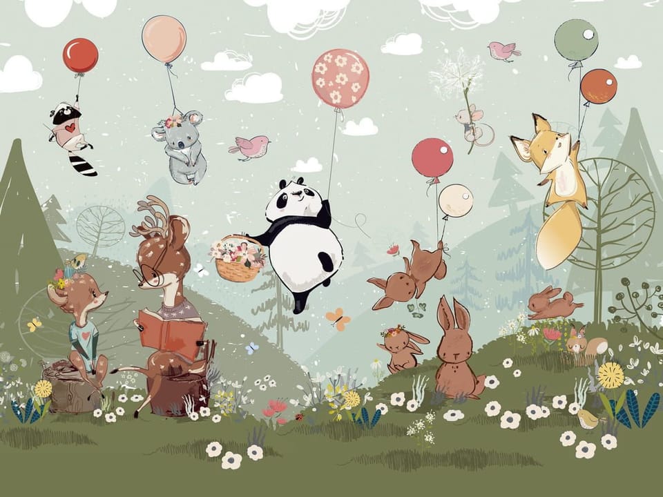 Fototapeta Zwierzęta z balonami na łące