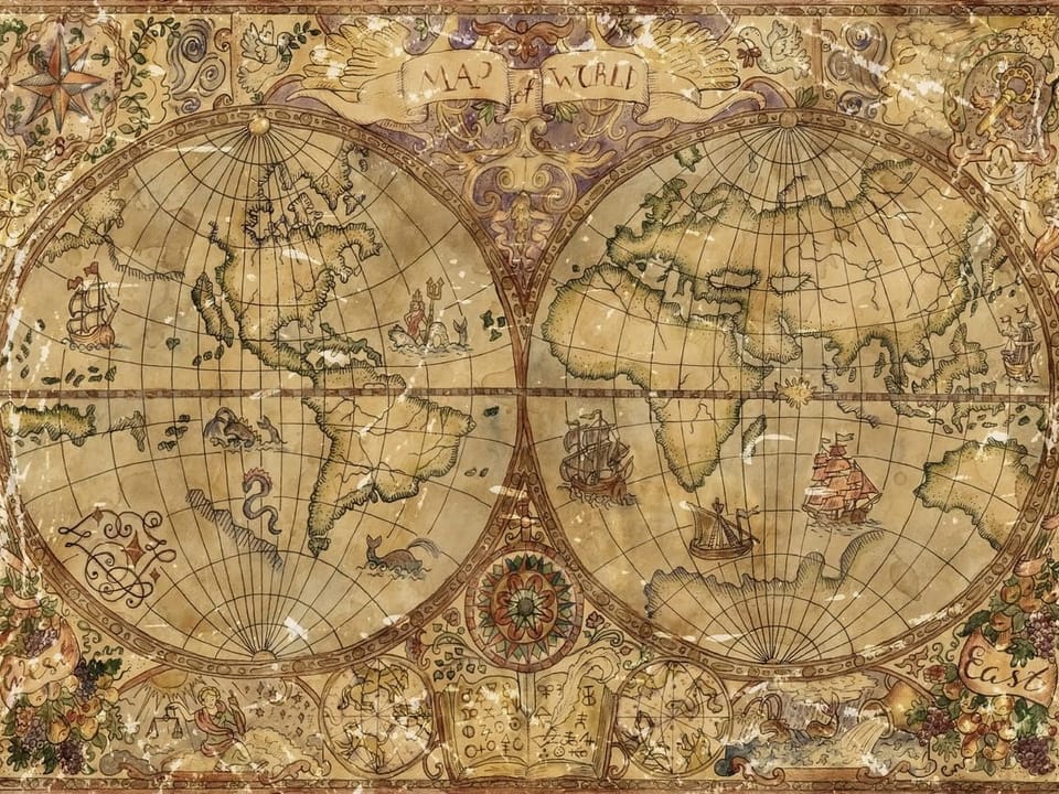 Fototapeta Stara mapa świata z globusami