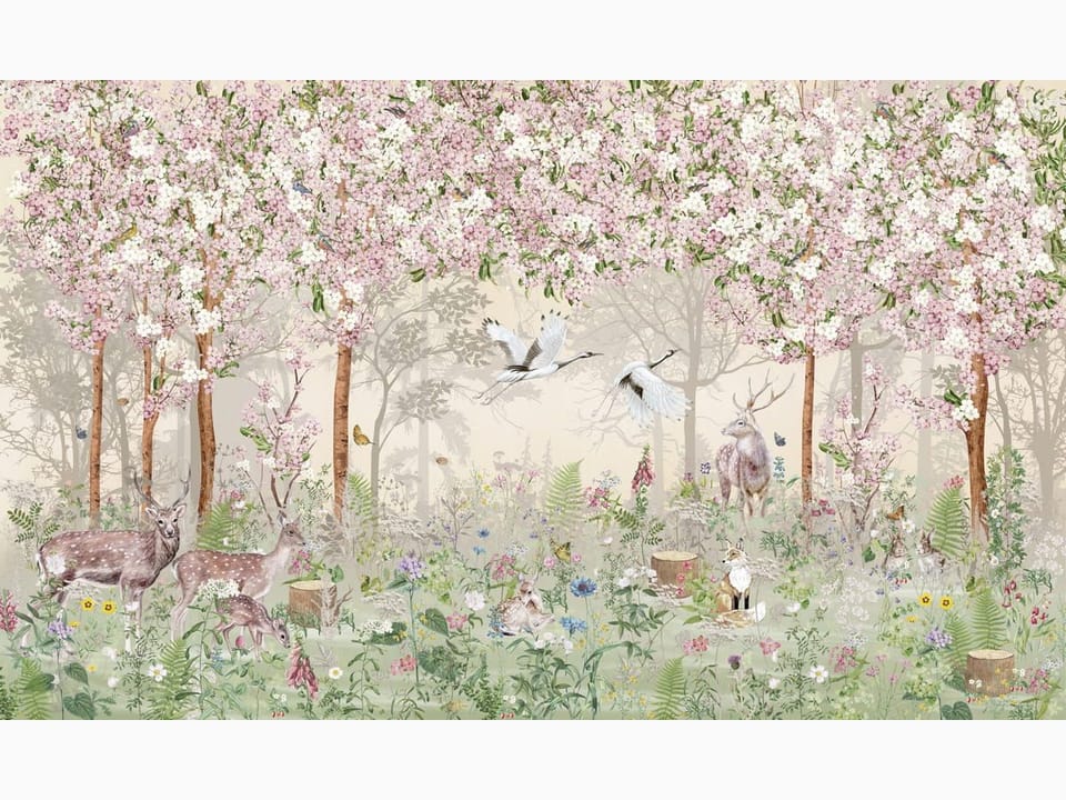 Fototapeta Kwitnący las z sarnami