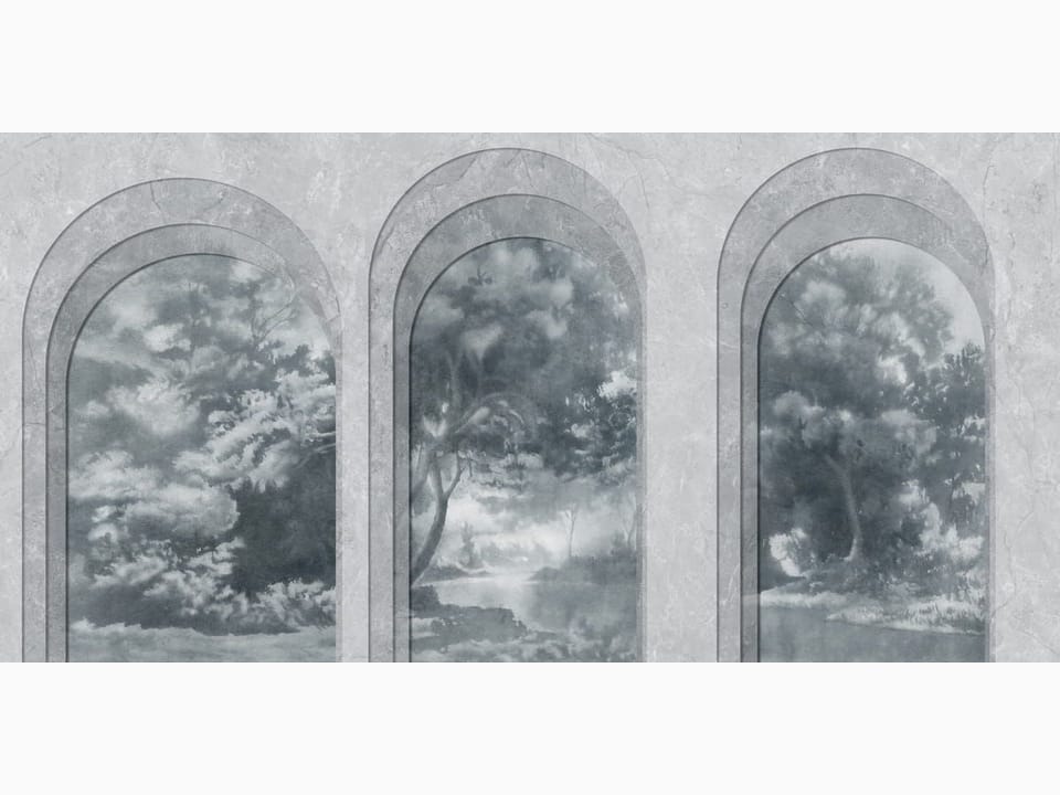 Fototapeta Pejzaż za łukowymi oknami
