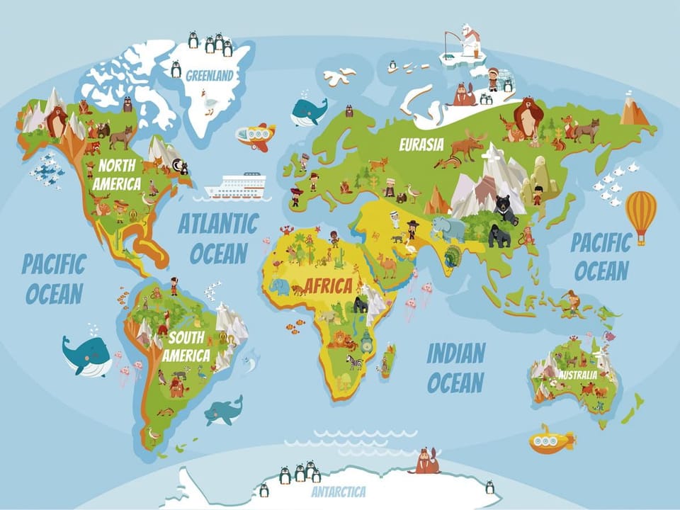 Fototapeta Mapa świata dla dzieci z kontynentami