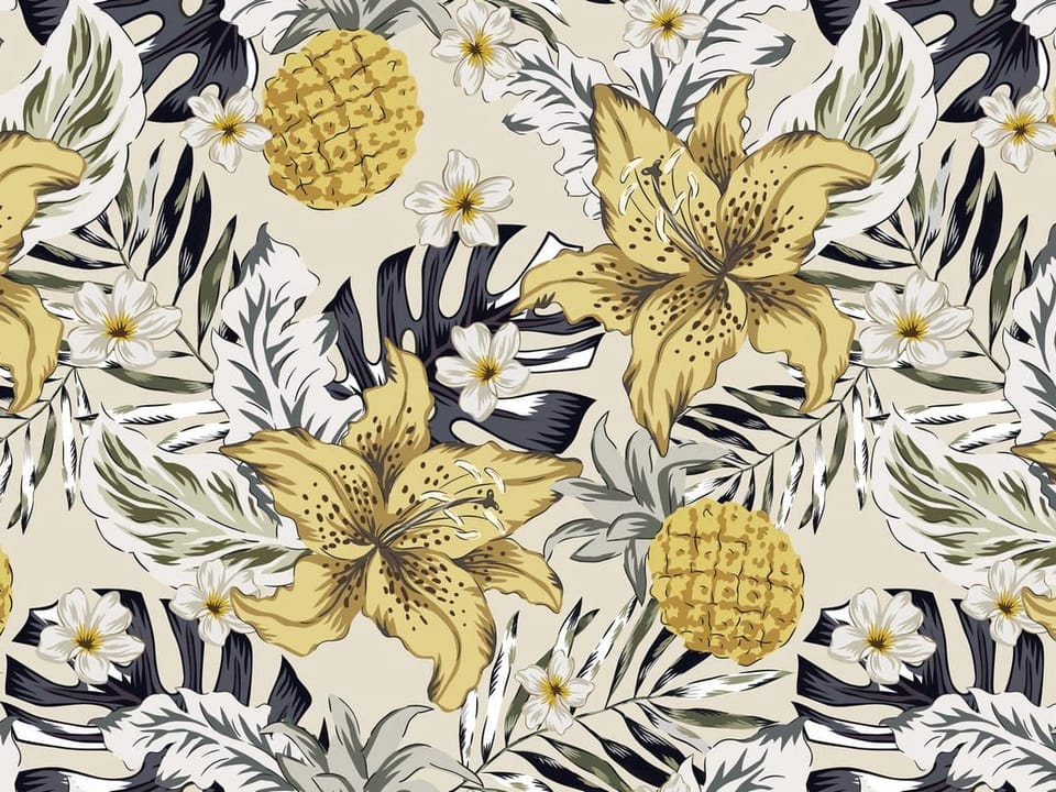 Fototapeta Żółte lilie i tropikalne liście