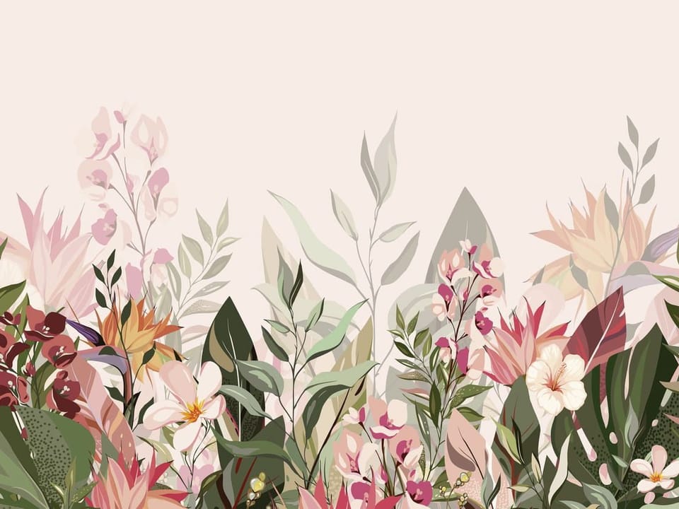 Fototapeta Kwiaty i Liście na Jasnym Tle